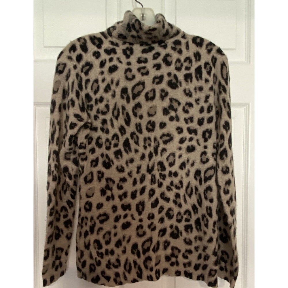 Charter Club Luxury 100% Cashmere Turtleneck Sweater Leopard Medium Luxury
